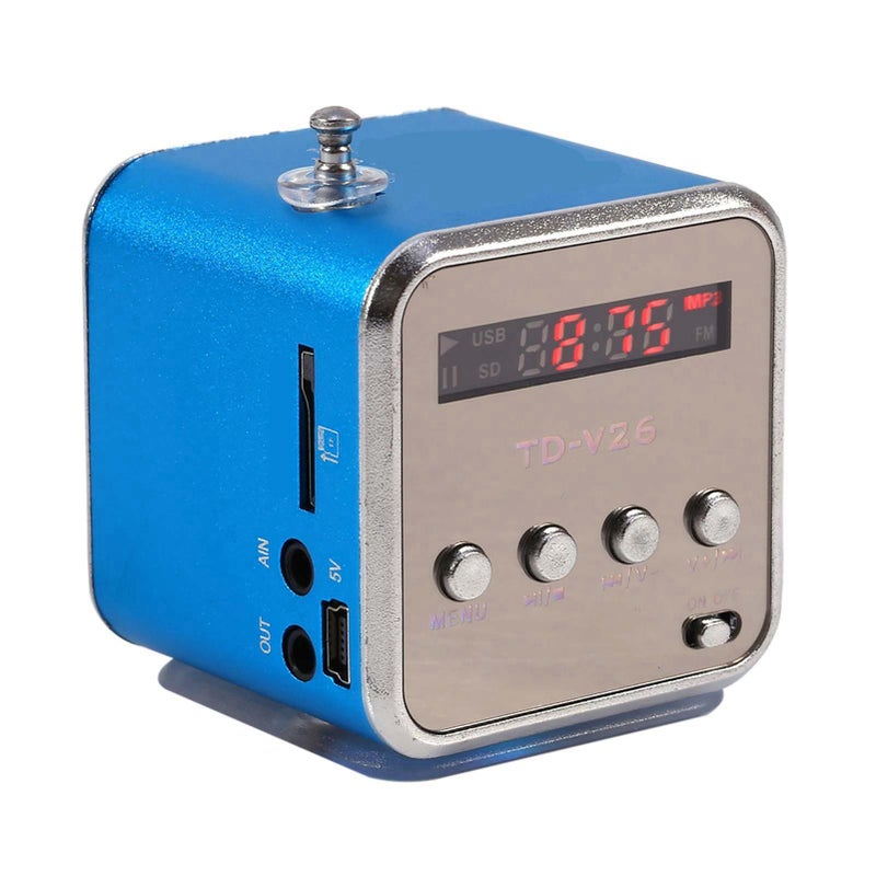 ZERONE Mini Speaker Digital Music Player, MP3 with FM Radio Portable Audio Player Supports TF/USB 5W Output Compact 5x5cm Design for Travel Home Car Bathroom & Outdoor Use (Blue) - Image 1
